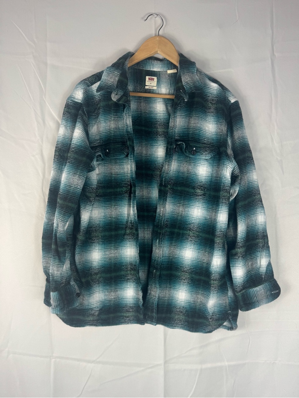 Levi's woman oversized Teal and White Plaid Shirt Jacket